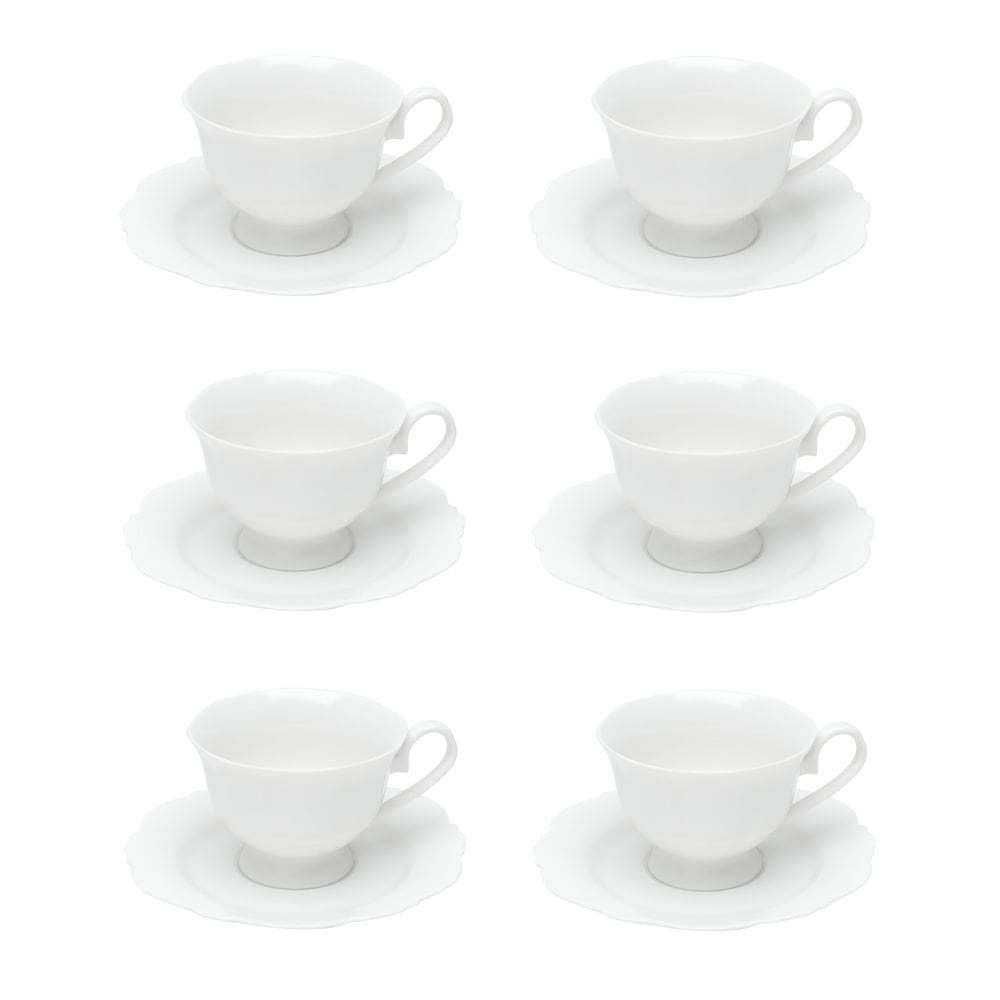Cj 6 Xícaras P/Chá C/Pires de Porcelana Branca Maldivas 180ml Wolff