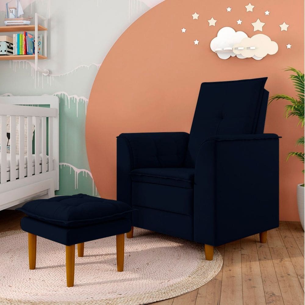 Poltrona Decorativa Amamentação Reforçada e Puff Alice Veludo