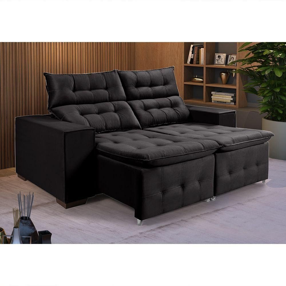 Sofá Retratil Reclinável Pillow 1,90 Veludo Preto