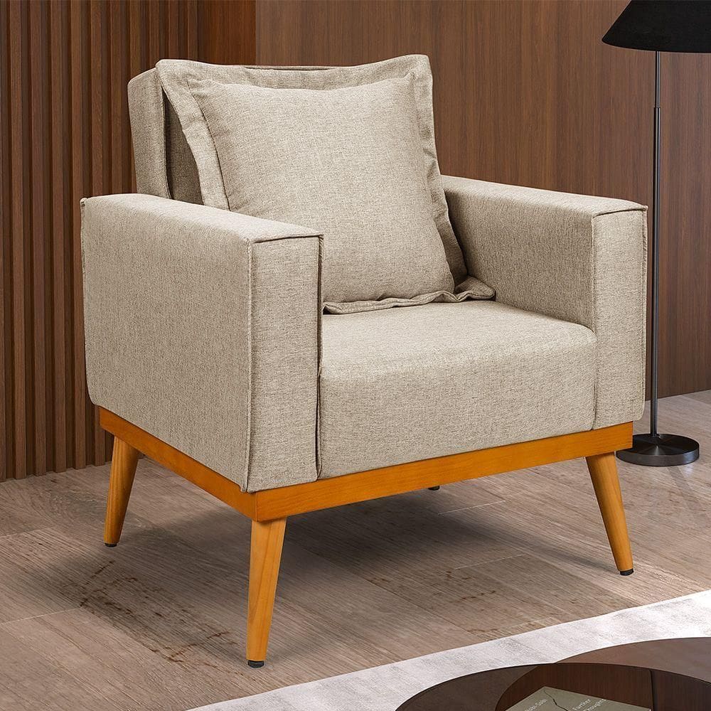 Poltrona Para Salar De Estar Florença Em Linho Bege