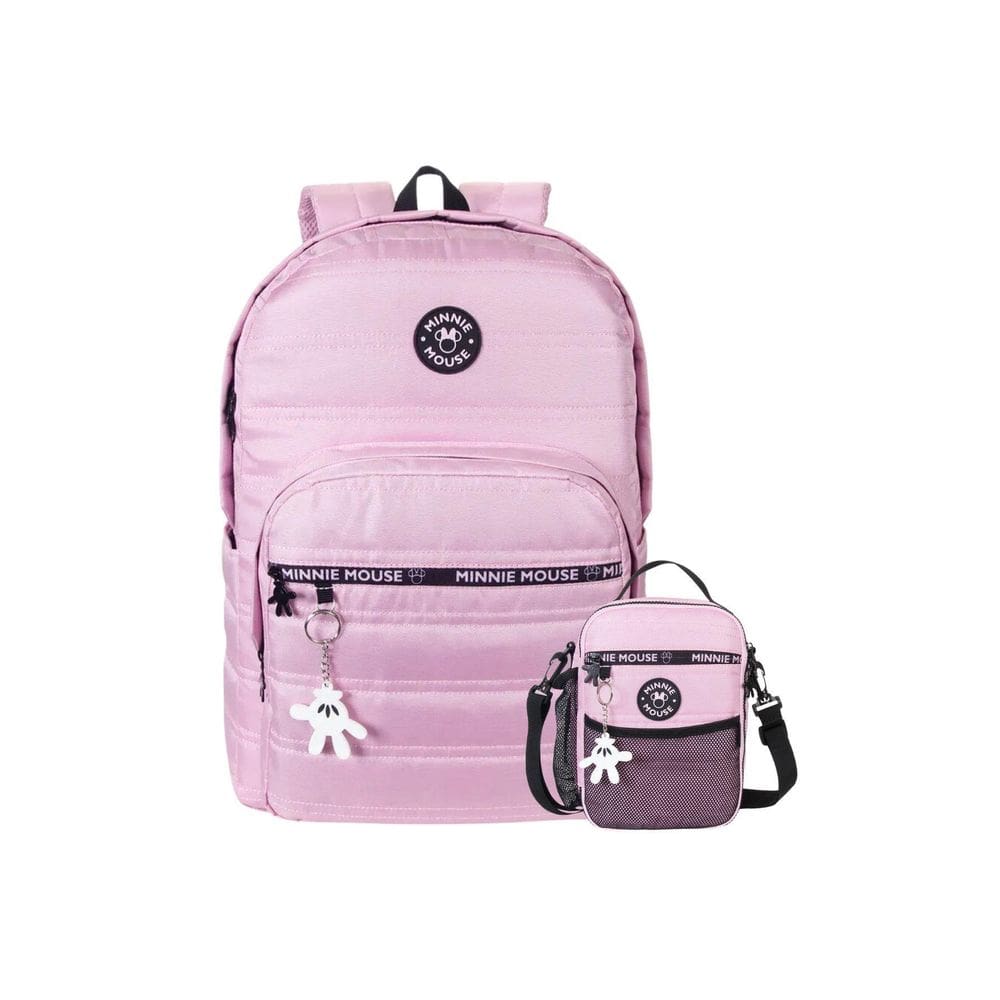 Kit Mochila De Costa+Lancheira Bag Minnie Mouse Juvenil Rosa