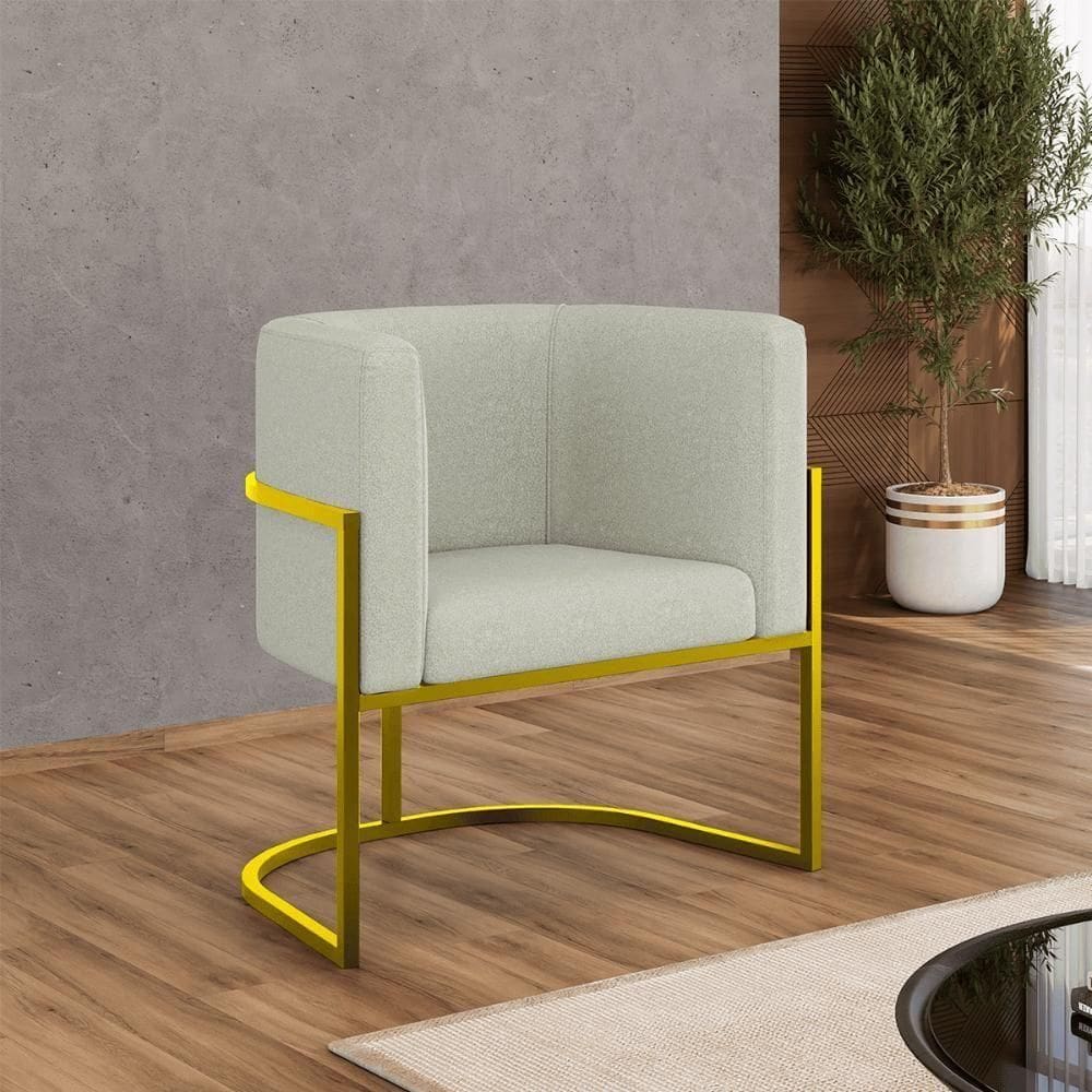Poltrona Bouclê Decorativa Lua Recepção Base De Ferro Gold Bege
