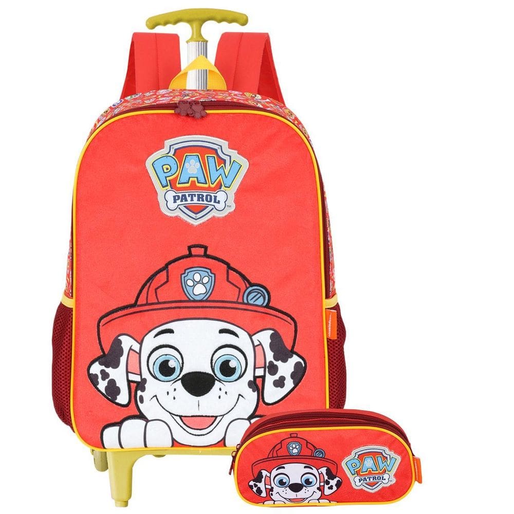 Mochila Patrulha Canina Rodinhas + Estojo Duplo Escolar
