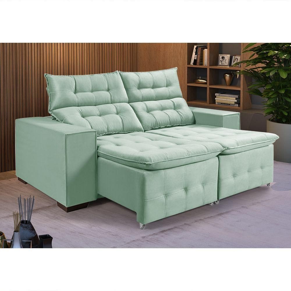 Sofá Retratil Reclinável Pillow 1,90 Veludo Acqua Verde