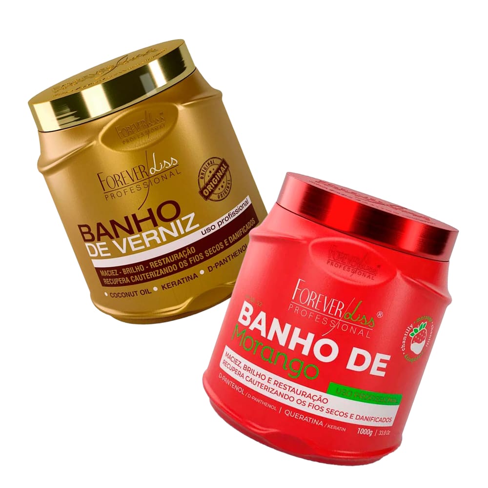 Kit Forever Liss Banho de Verniz 1Kg e Banho de Morango 1Kg