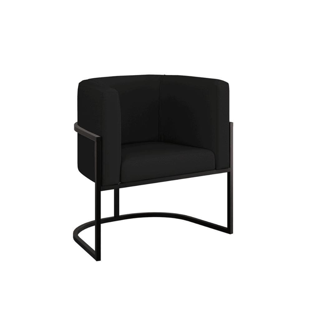 Cadeira Poltrona Decorativa Com Base Metal Preto Corino Preto
