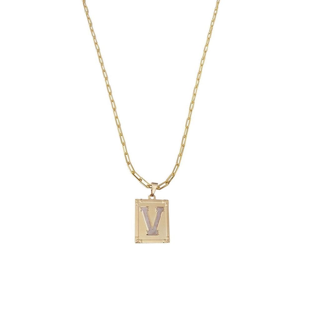Cordão 50Cm Masculino Feminino Pingente Letra V Banhado Ouro