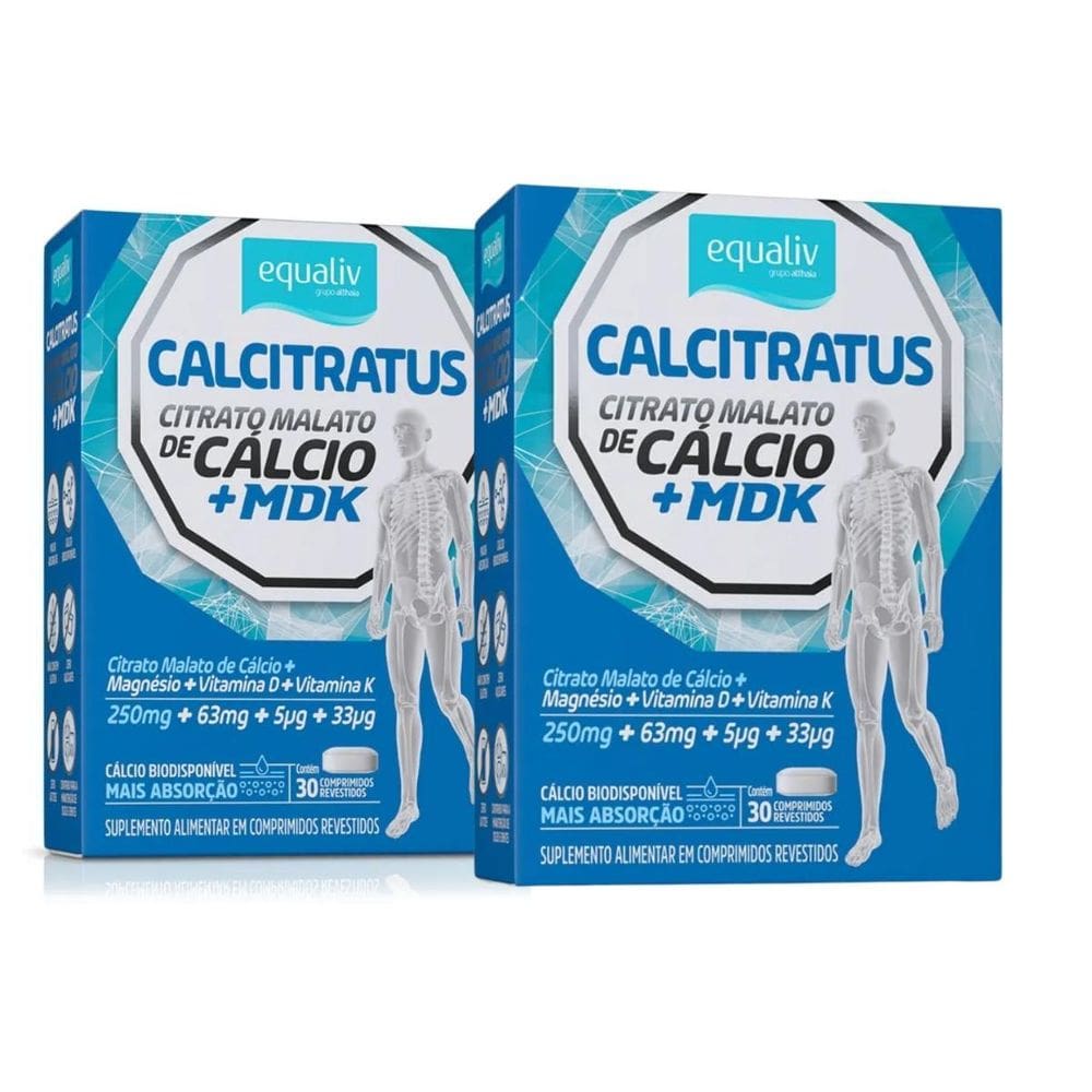 Kit 2 Calcitratus + Mdk Citrato Malato Cálcio Vitam D K