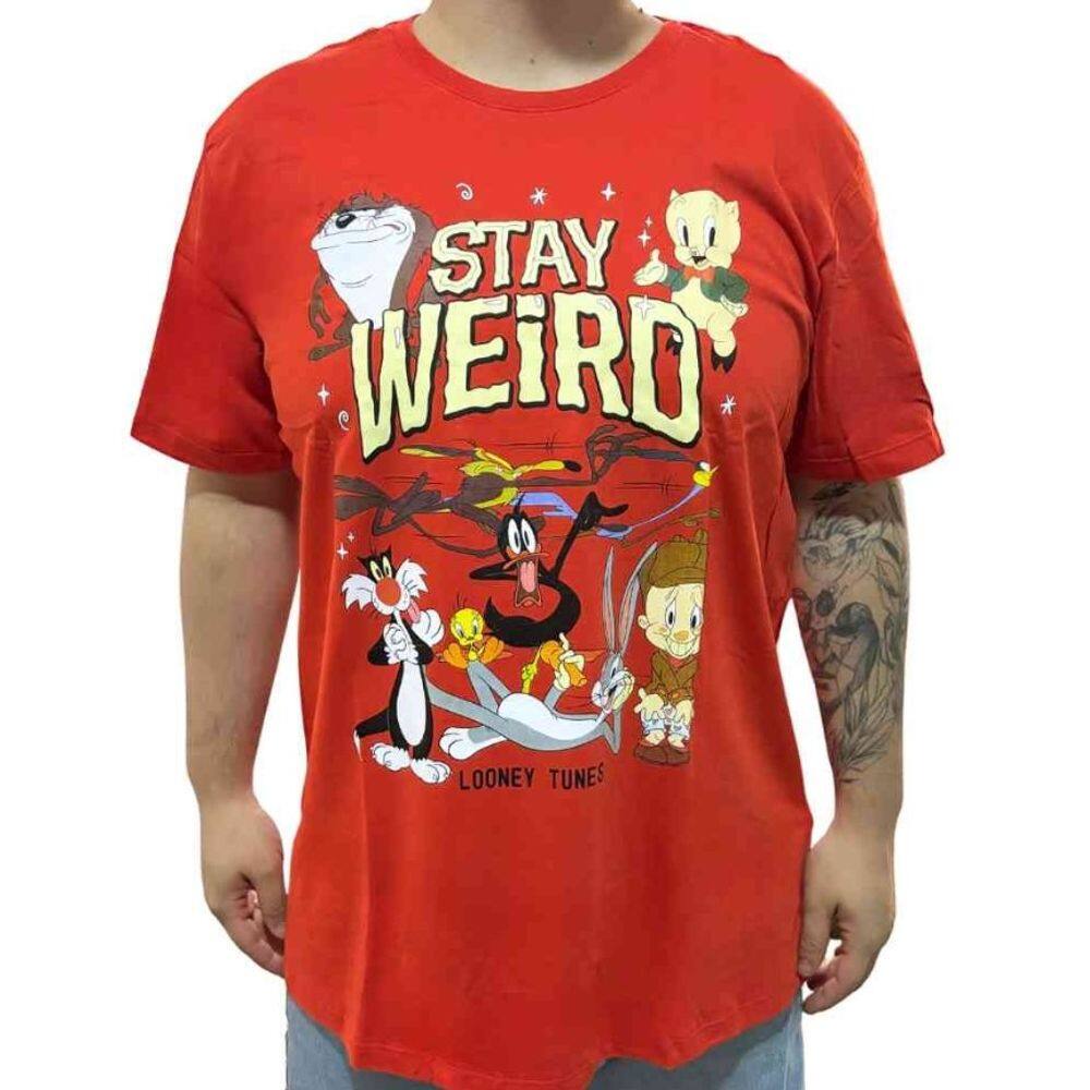 Camiseta Vermelha Looney Tunes - Stay Weird - Tamanho M - Clube Comix - Piticas