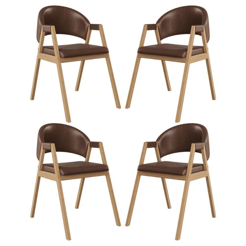 Kit 04 Cadeiras Suellen Decorativa Para Mesa Jantar Courino Marrom Escuro