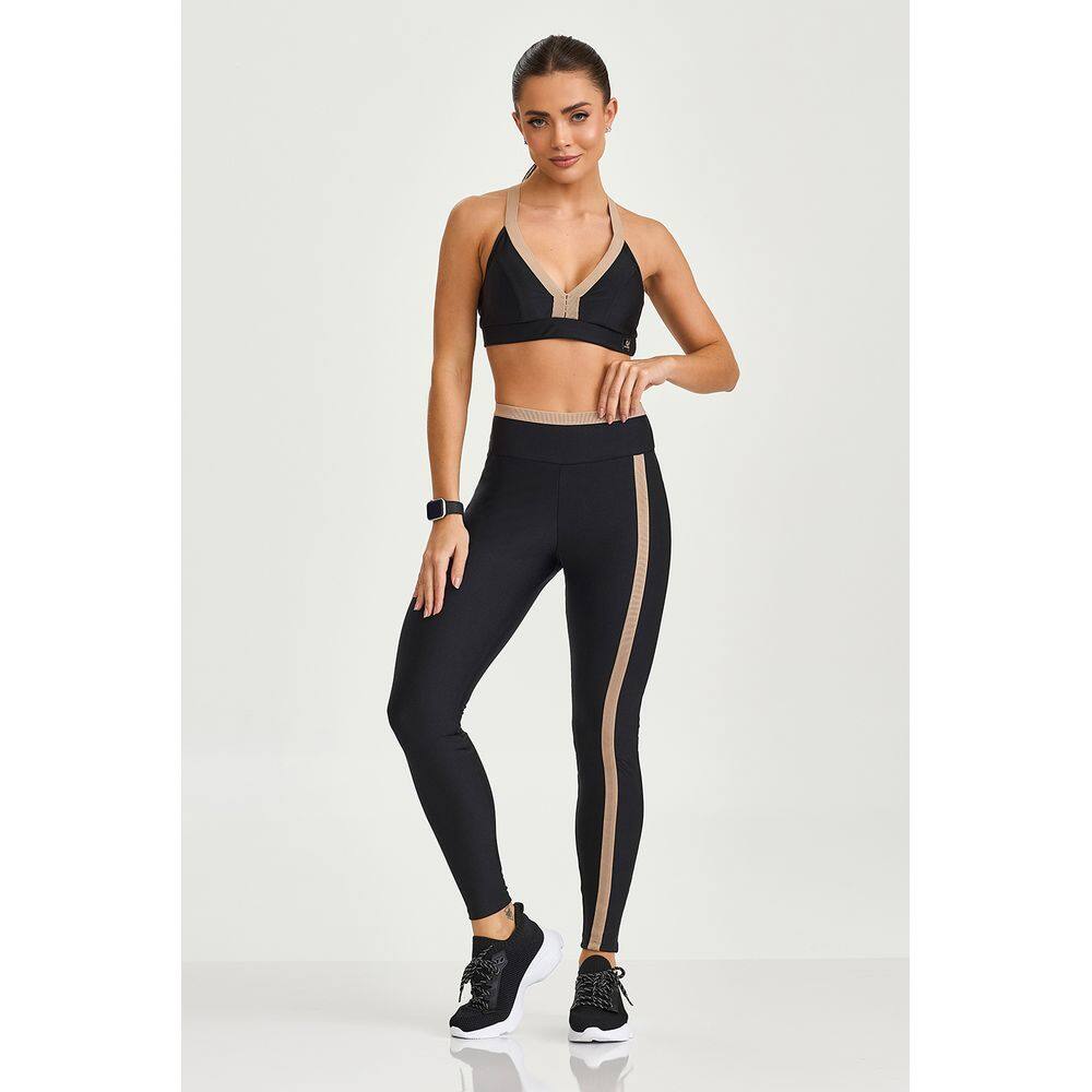 Conjunto Cajubrasil Top Preto + Legging Empina Bumbum Tam P