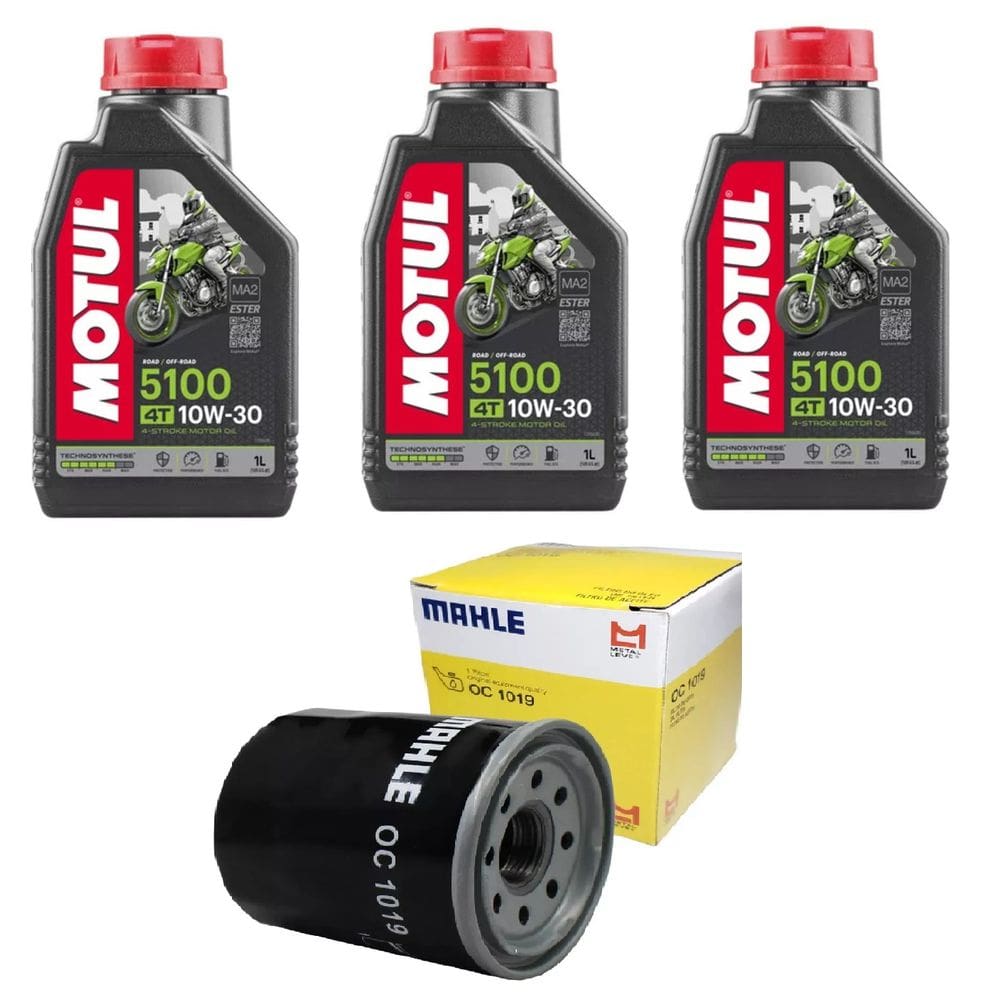 Kit 3 Óleos Motul 5100 10W30 4T 1L + 1 Filtro Mahle CB 500F 14 a 17 CB 500x 14 a 18 CBR 500 13 a 18