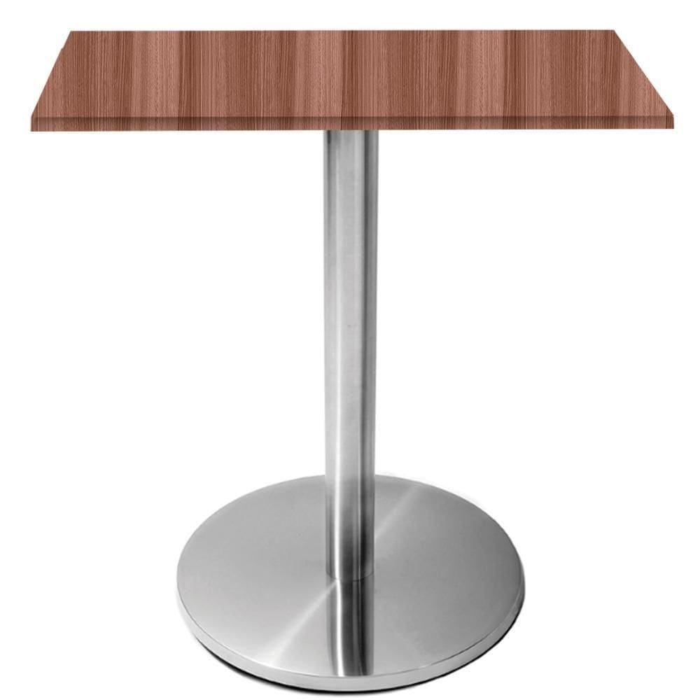 Mesa Beta Inox 75 Cm altura Disco Redondo Tampo Mdp Quadrado 70 Cm Largura X 2,50 Cm Altura Walnut