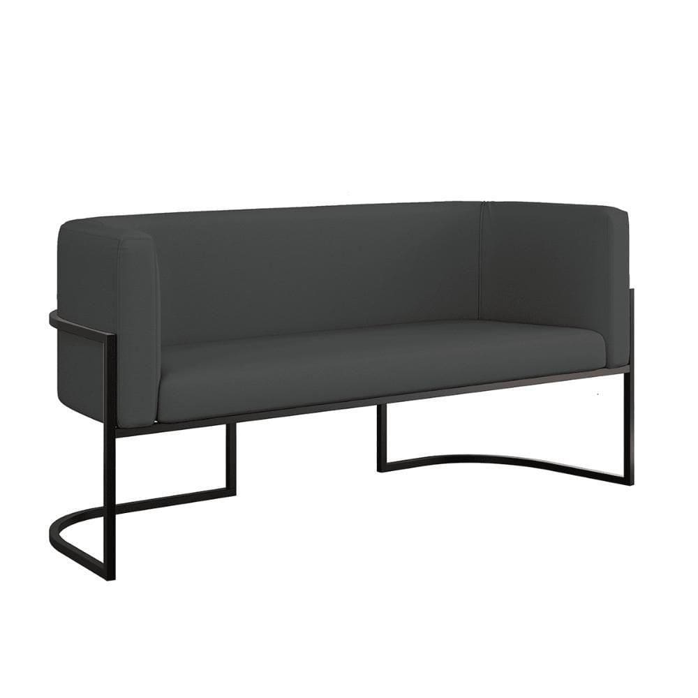 Sofá 2 Lugares Base Metal Preta Reforçada Recepção Corino Cinza