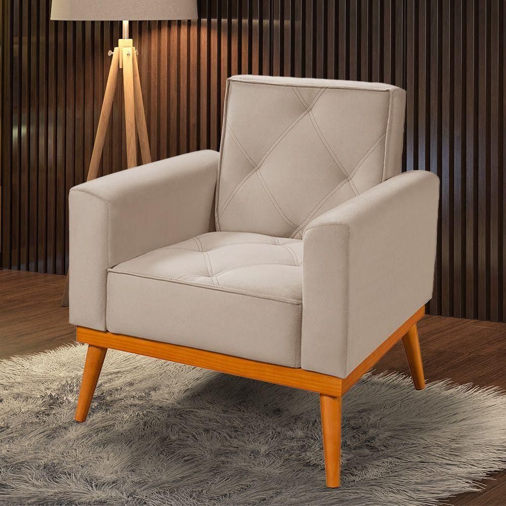 Poltrona Florença Veludo Palha Bege