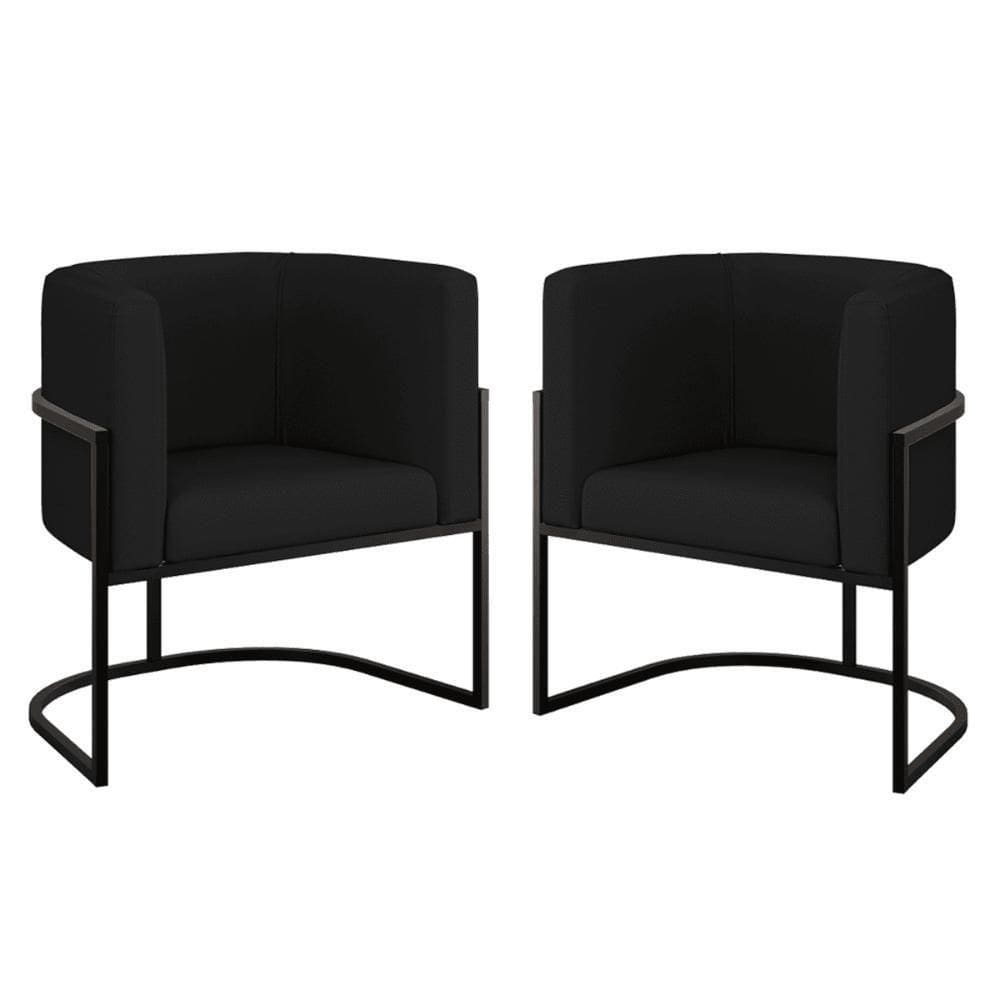 Kit 02 Poltronas Lua Sala Decorativa Base Ferro Gold Corino Preto
