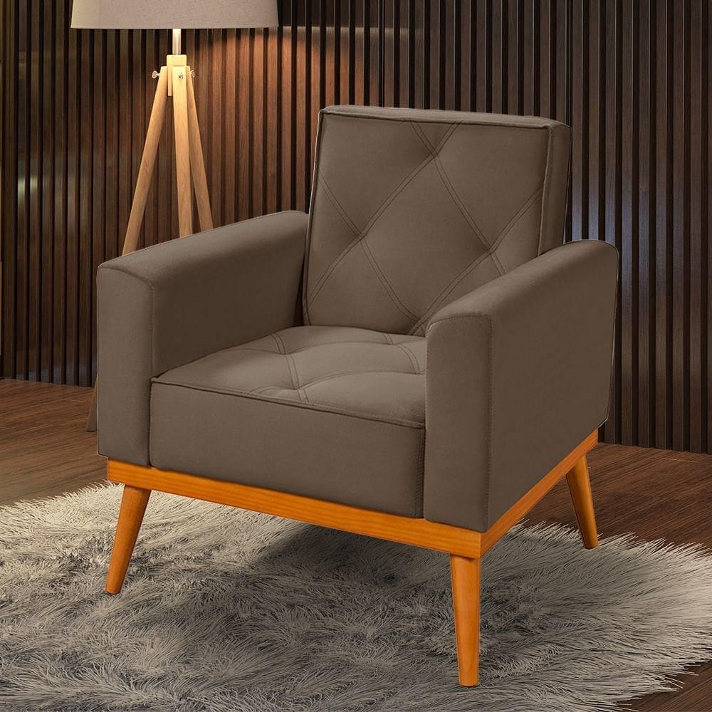 Poltrona Em Veludo Florença Amêndoa Marrom