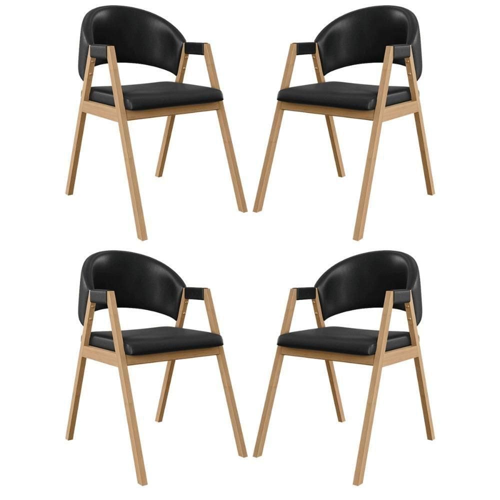 Kit 4 Cadeiras Suellen Luxo Reforçada Mesa De Jantar Courino Preto