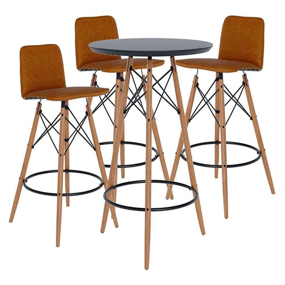 Mesa Bistrô Com Banqueta Kit 3 Peças Gourmet Preto Facto Marrom - Imcal