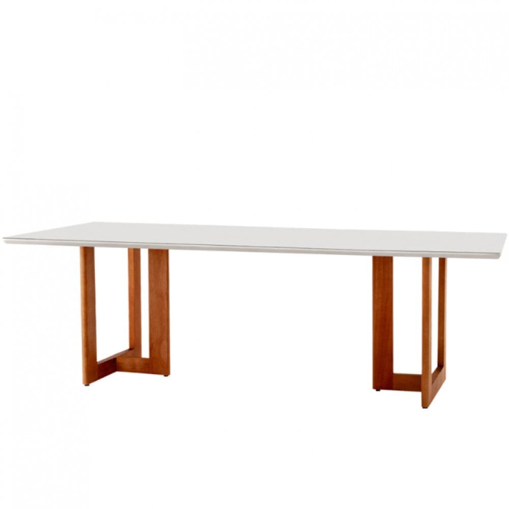 Mesa para Sala de Jantar Patros 220cm Madeira com Vidro Moderna Mobília