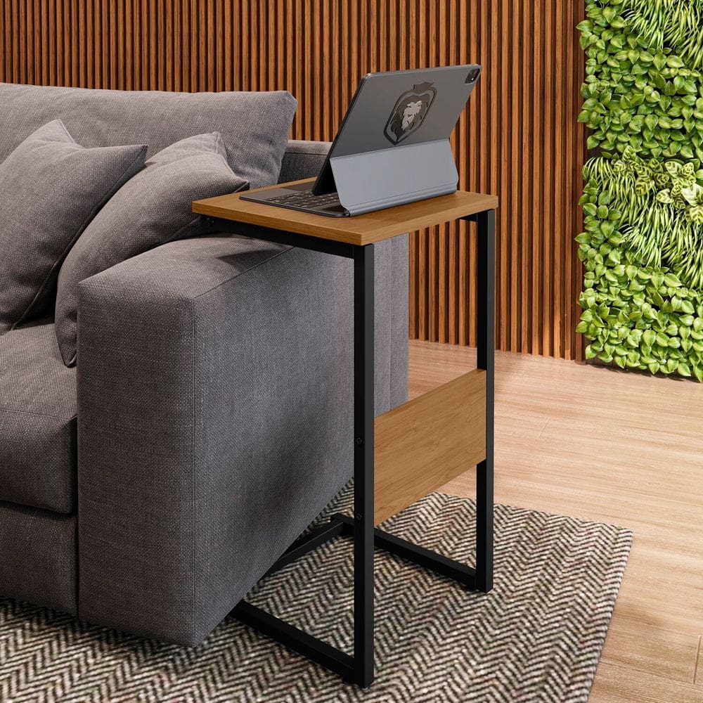 Mesa Lateral Material Principal Aço Rustico Preto/Canela