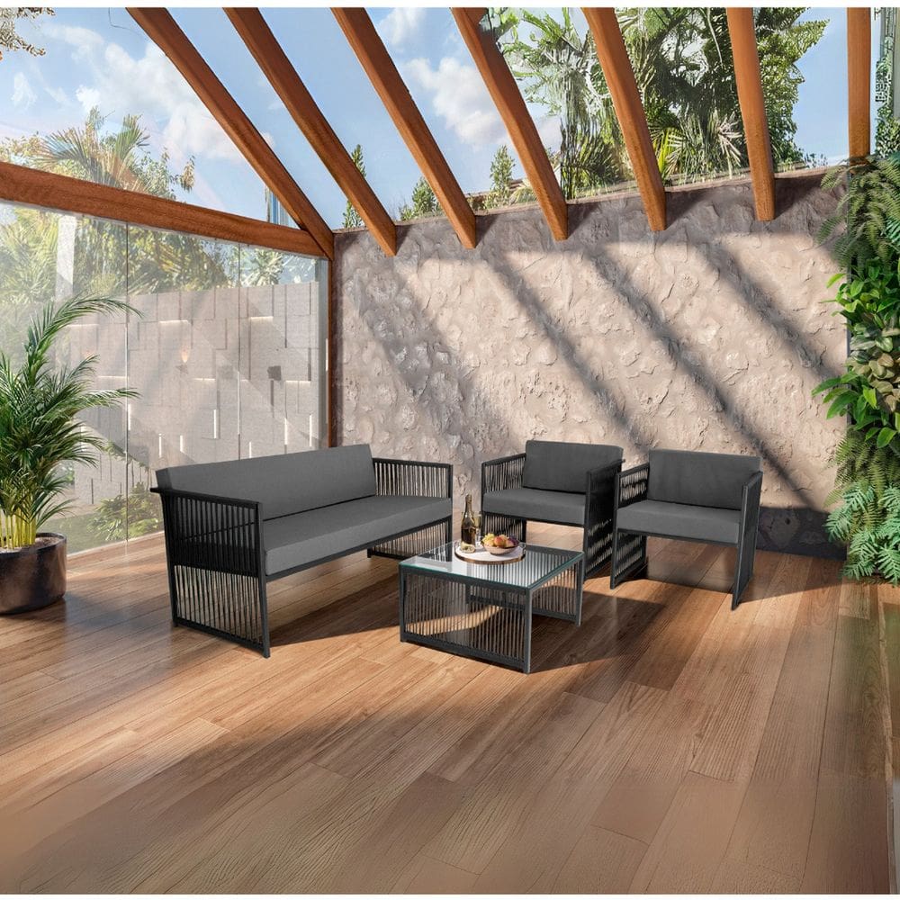 Conjunto para Jardim com 1 Namoradeira, 2 Poltronas e 1 Mesa Chile Cinza