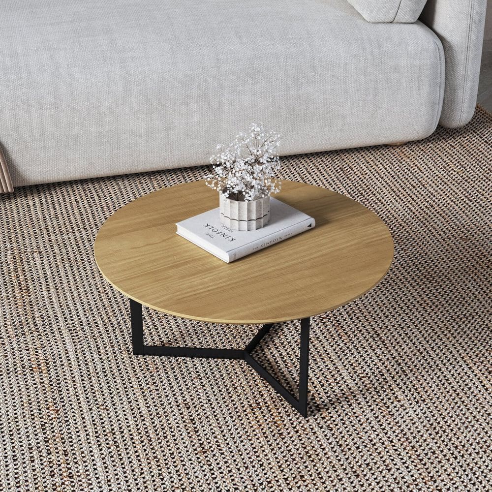 Mesa de Centro Trento Redonda 30cm X 67cm X 67cm Natural Tawary/Preto