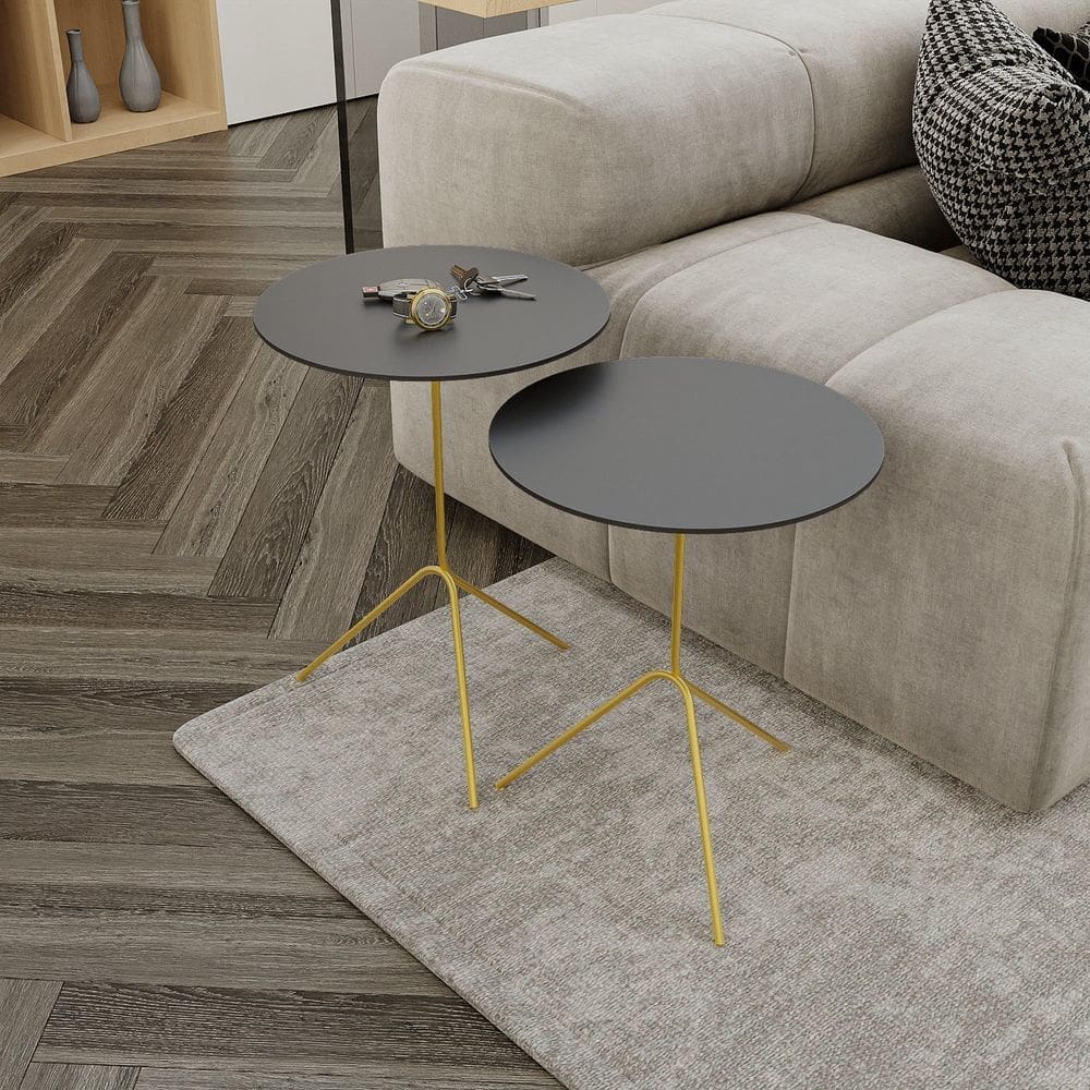 Conjunto Mesa de Canto Pugly 55x40x40cm Preto/Dourado