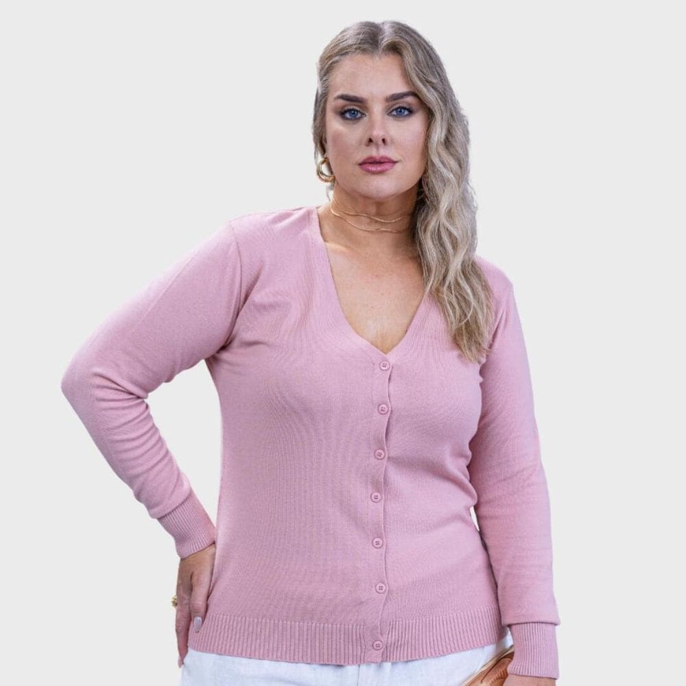 Cardigan Feminino Tricot Botão Básico