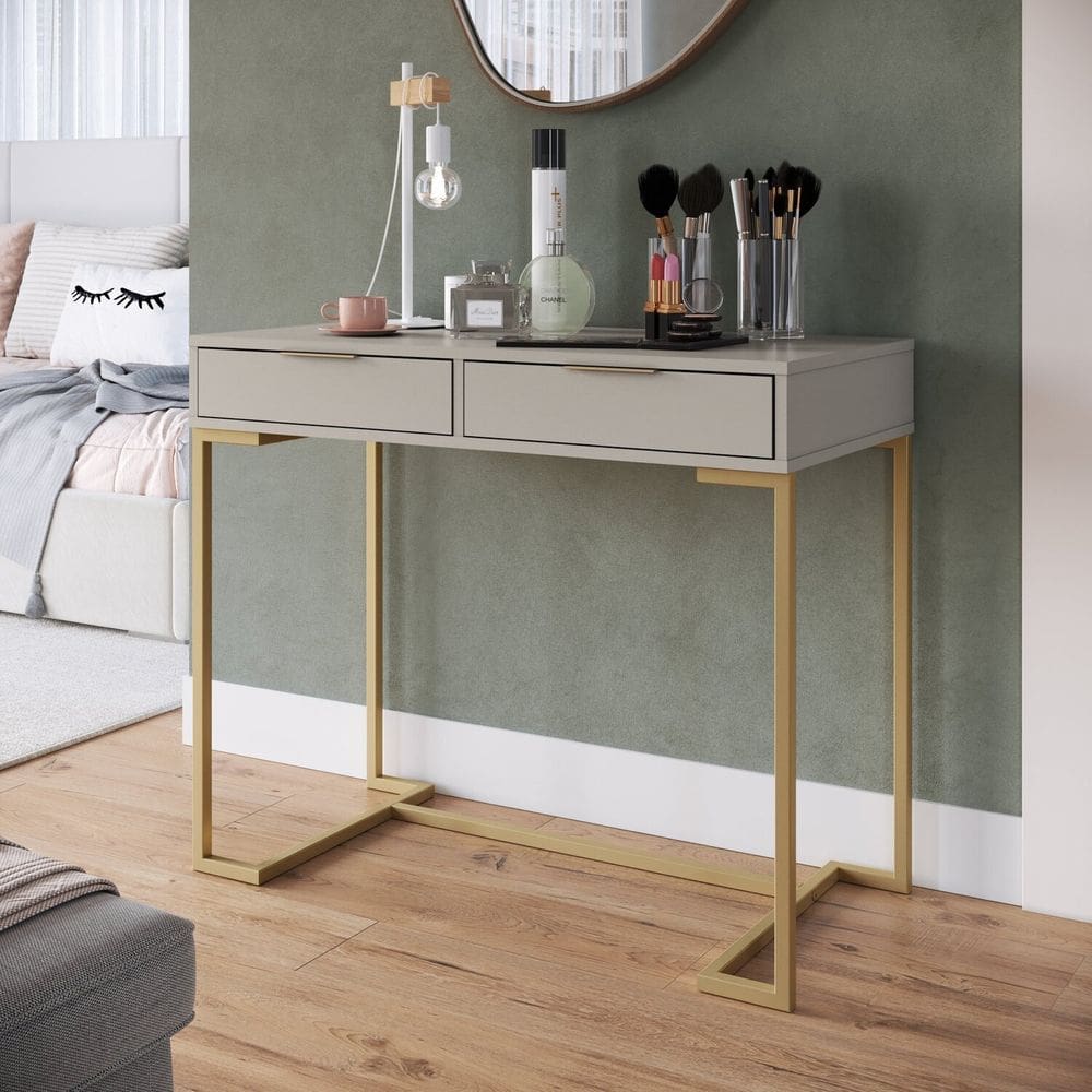 Escrivaninha Penteadeira Estilo Industrial com 2 Gavetas P1039 Champagne/arena