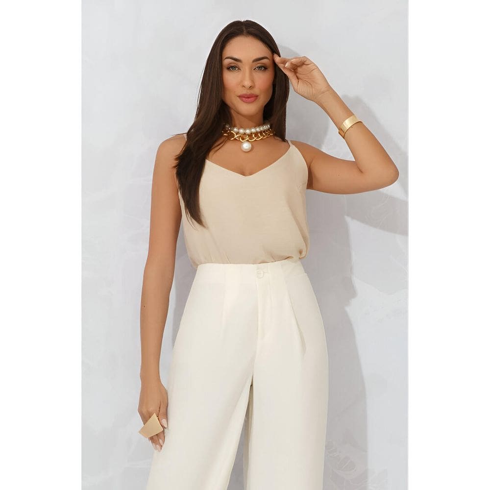 Blusa Feminina Alça Viscose Rajada Decote V
