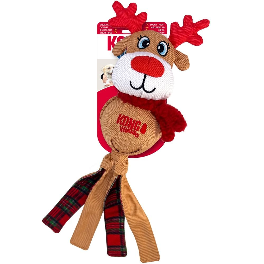 Brinquedo Kong Wubba Holiday Assorted Rena Cabo de Guerra Com Apito para Cachorro Grande