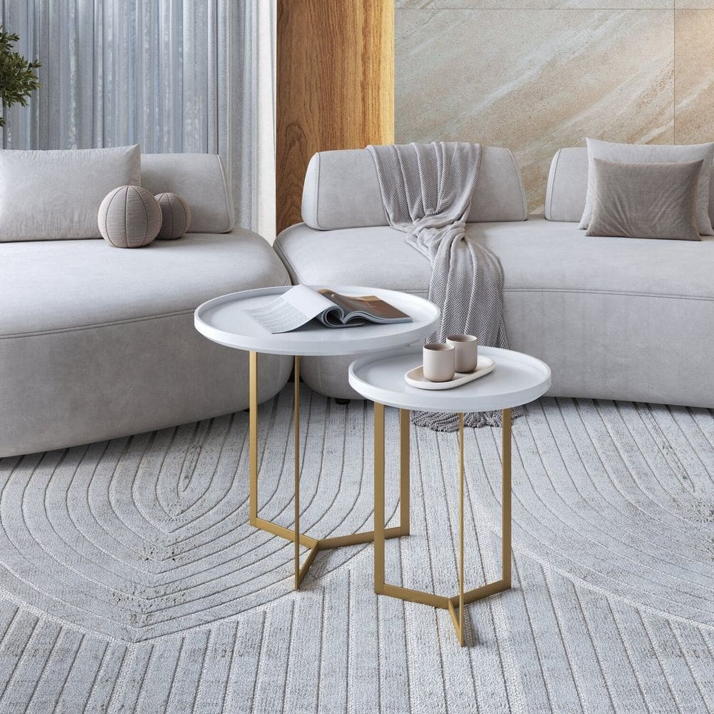 Conjunto Mesa de Canto Trento com Borda 57cm X 45cm X 45cm Branco/Dourado