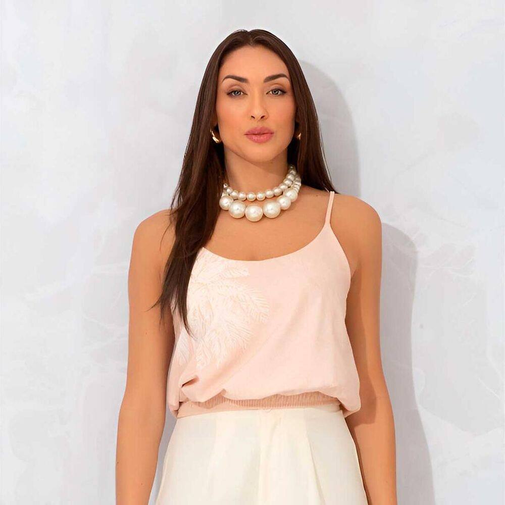 Blusa Feminina Alça Cropped Elástico na Barra