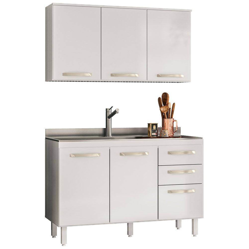 Armário de Cozinha CP01 Com Pia 120cm Nicy N03 Branco - Mpozenato