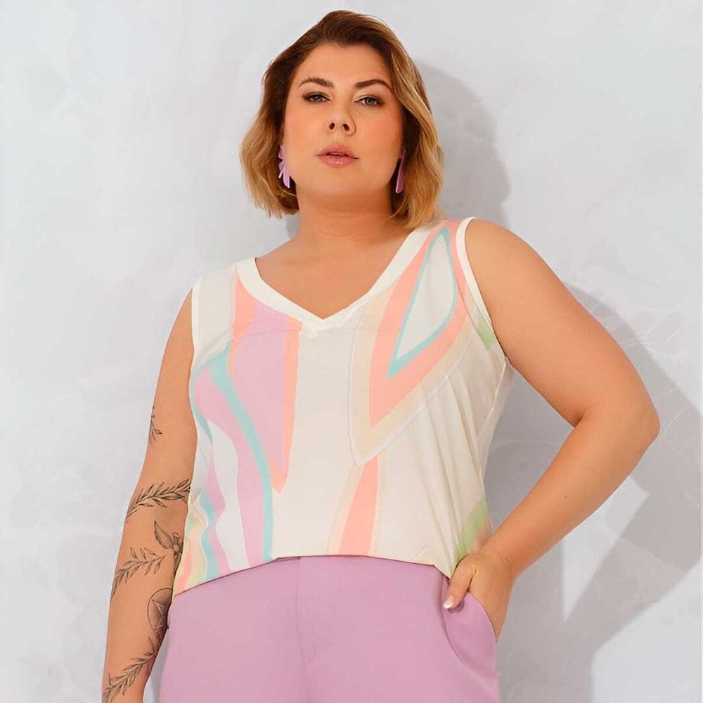 Regata Feminina Cavada Plus Size Malha Tricot/Sephora
