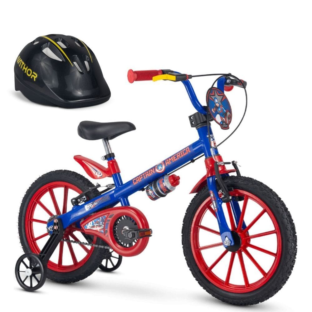 Bicicleta Infantil Aro 16 Capitão América Marvel com Capacete Preto Nathor