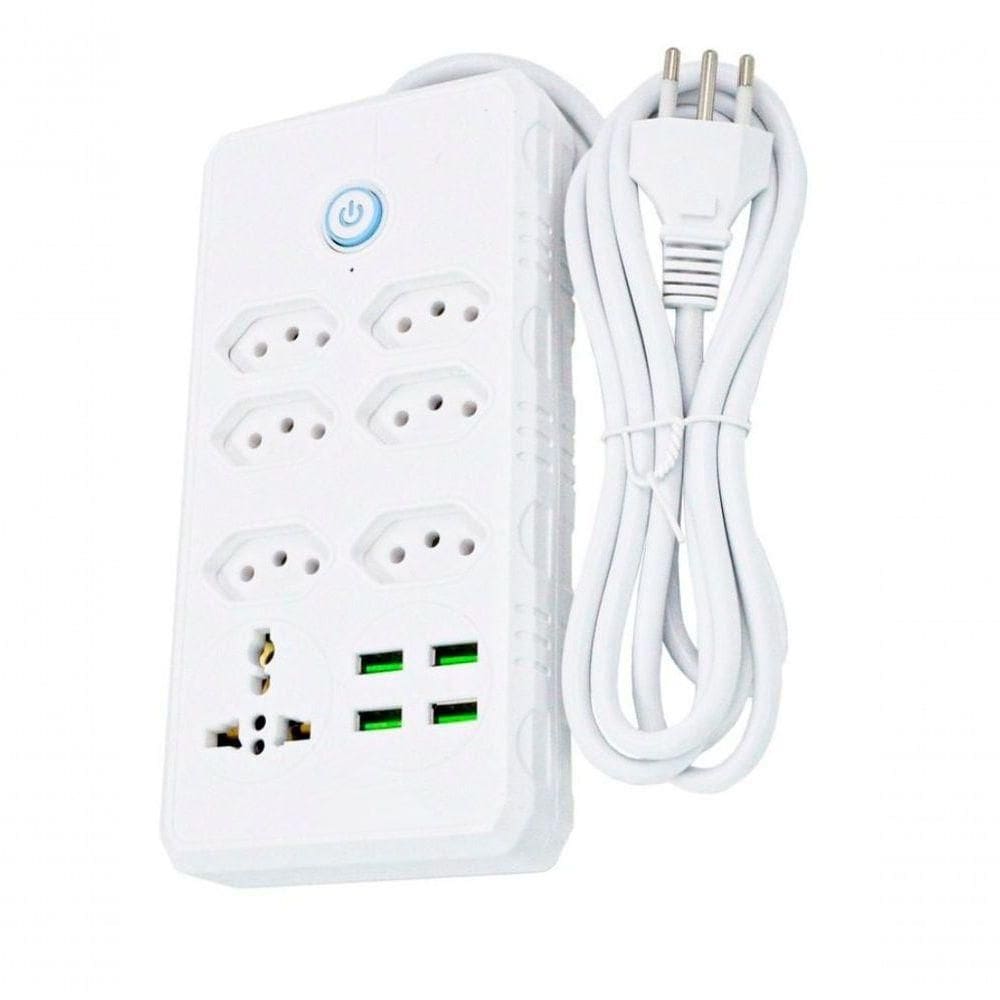 Filtro De Linha Régua Extensão Com 4 Tomadas 4 Usb Com Controle De Ligar E Desligar 2m 110-220