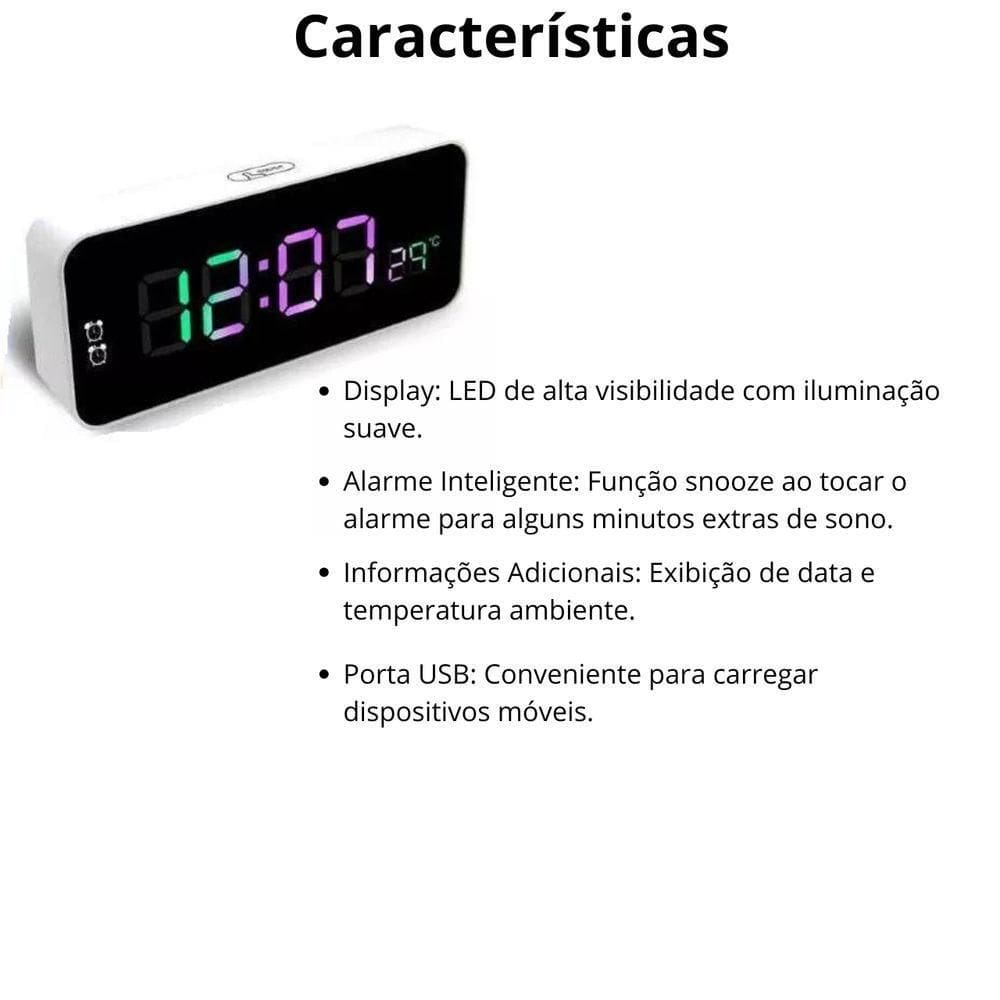 JDL LED CLOCK② Relógio Led Clock Digital 5,7x16x2,5cm Para Mesa | Extra
