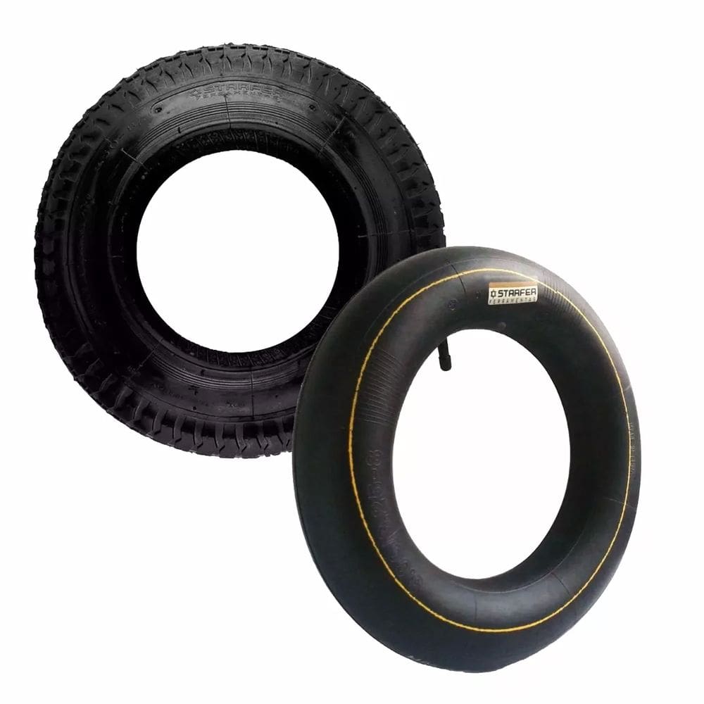 Kit Pneu e Câmara Starfer para Carrinho de Mão 3,25x8 Reposição Durável para Equipamentos de Jardim e Construção
