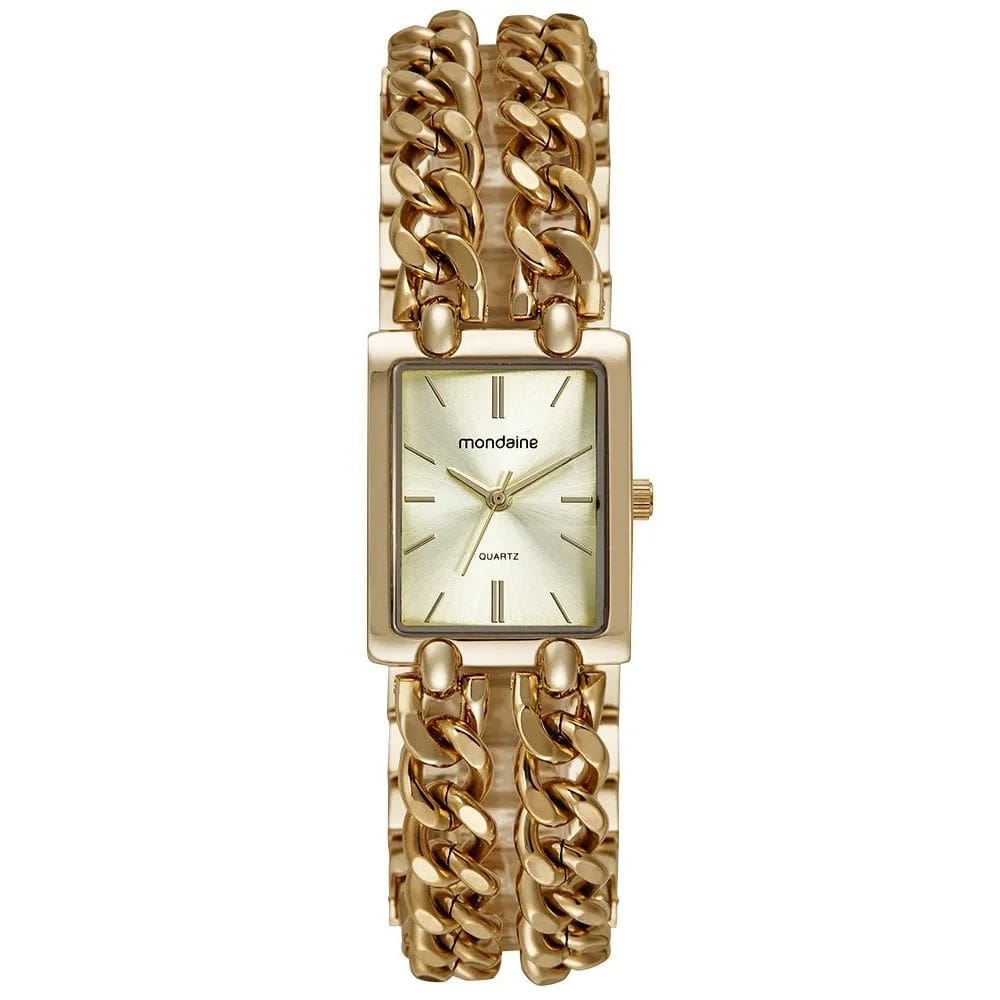 Relógio Mondaine Feminino Quadrado Corrente Dourado 32593LPMVDM1