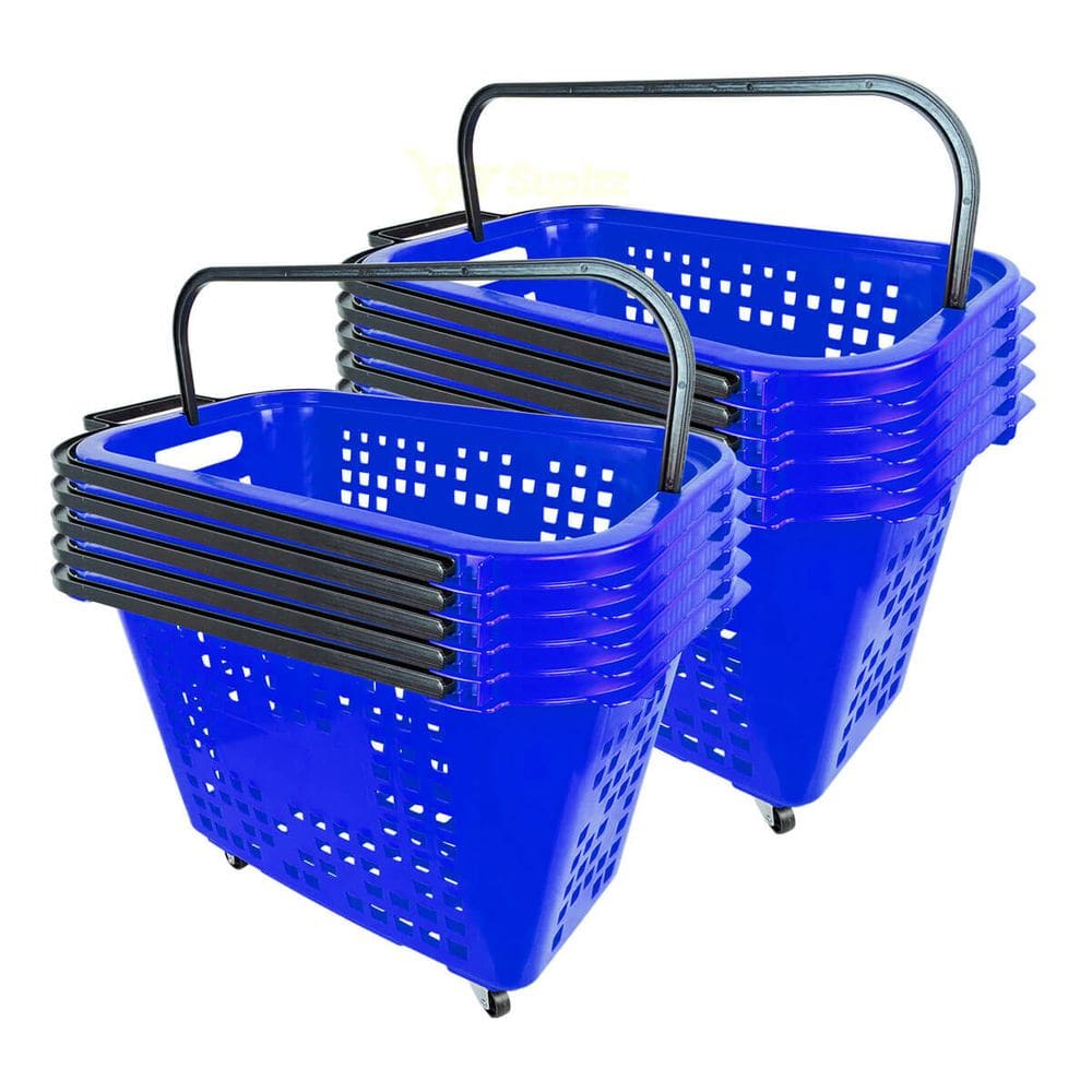 Kit 10 Cestas De Compras Com Rodas 40L Azul