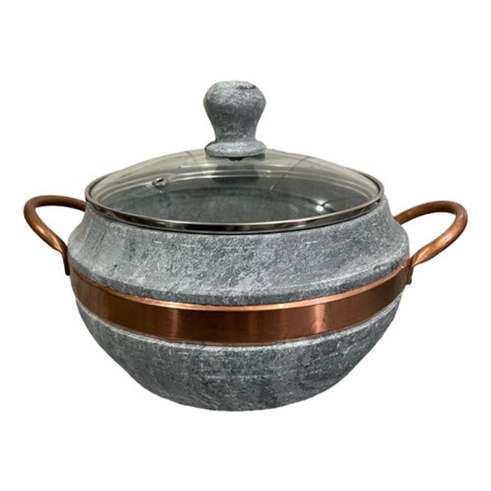 Panela Bojuda Caldeirão em Pedra Sabão Tampa Vidro 3,6 Ltrs - SÃO JOSÉ