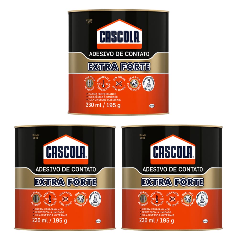 Kit Com 3 Unidades Adesivo de Contato Cascola 195 Gramas Extra Sem Toluol - 2246455