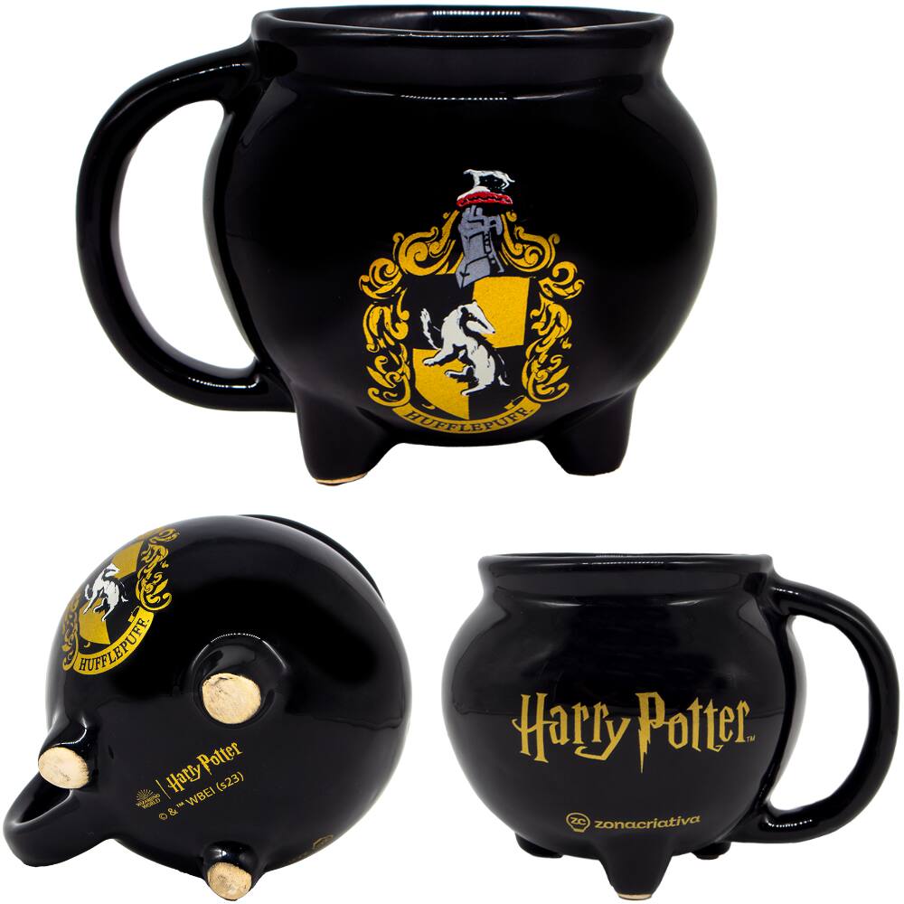 Caneca 3D Caldeirão Lufa-Lufa Hufflepuff Porcelana 500ml Oficial Harry Potter