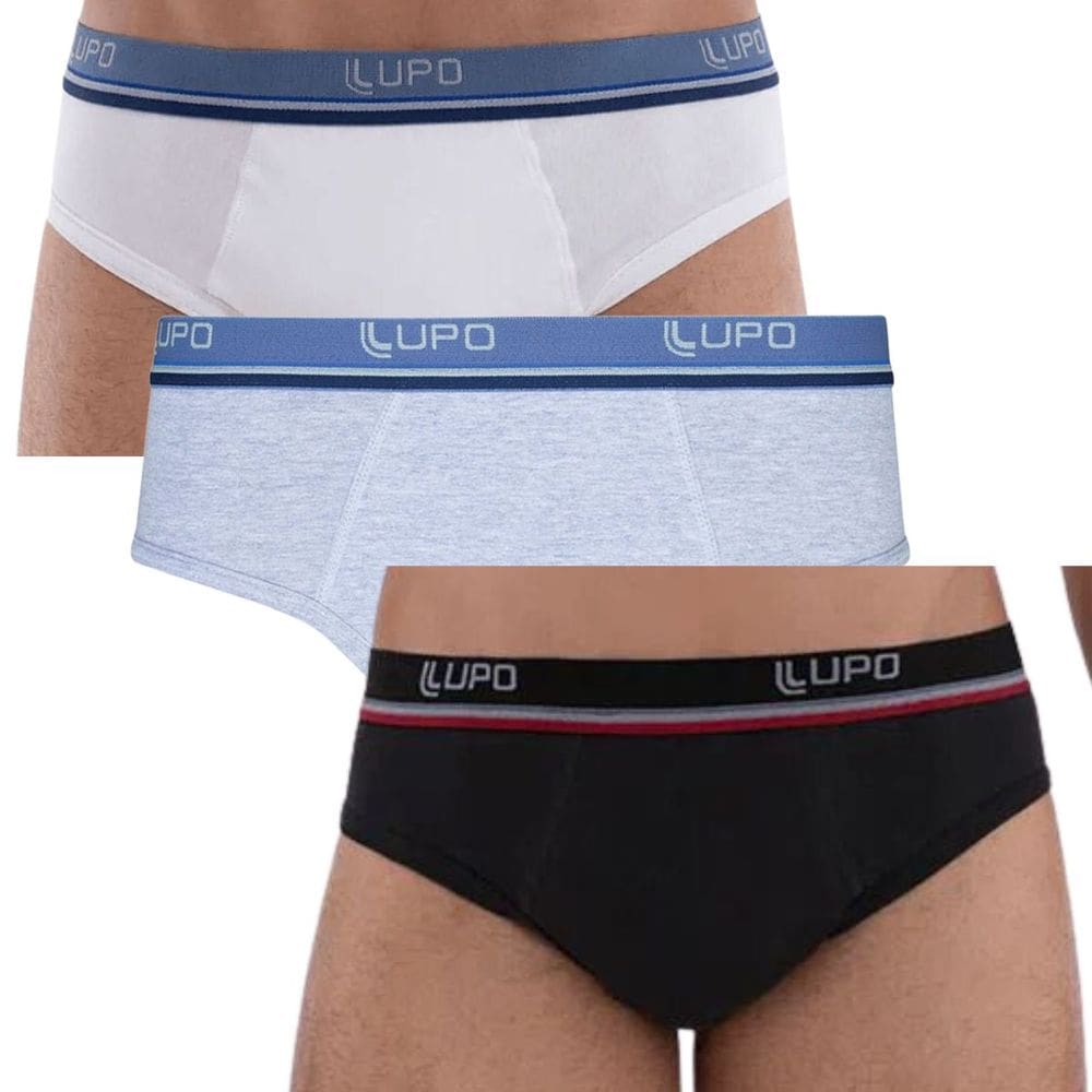 Kit com 3 Cuecas Slip Adulto Algodão e Elastano Lupo - Conforto Diário