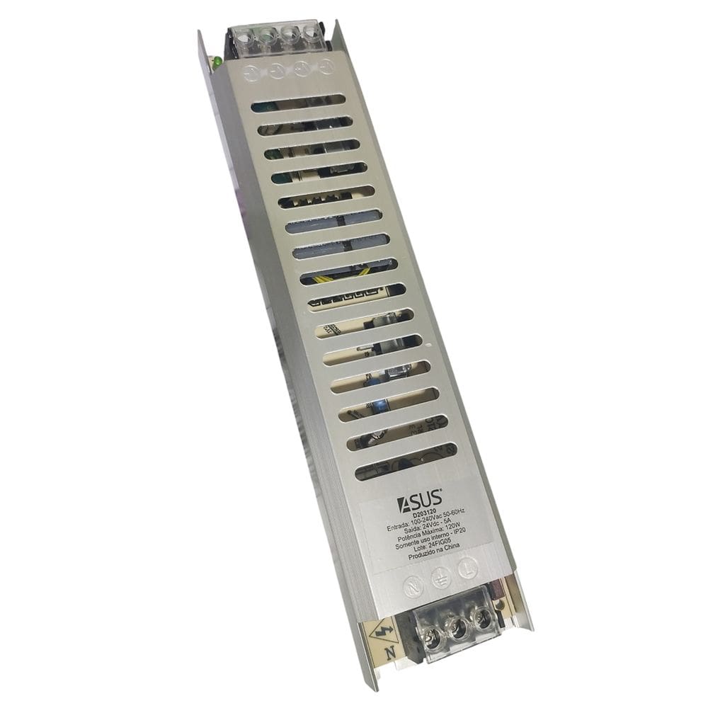 Fonte Chaveada Slim Driver 24V 5A Fita de Led Perfil Lustre Camera CFTV Circuito Interno Dispositivo Eletronico Iluminaçao Versatil Multiuso