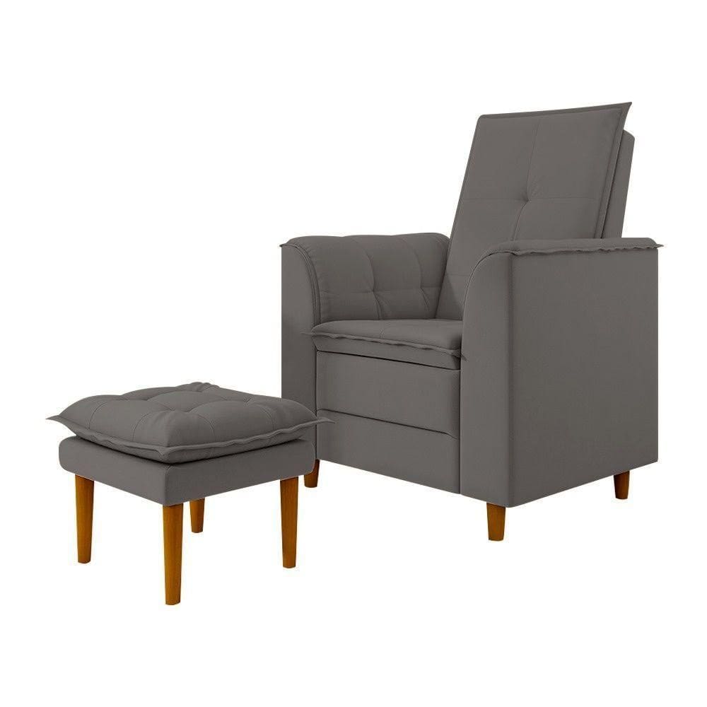 Poltrona Decorativa Amamentação Reforçada E Puff Mavie Suede cinza