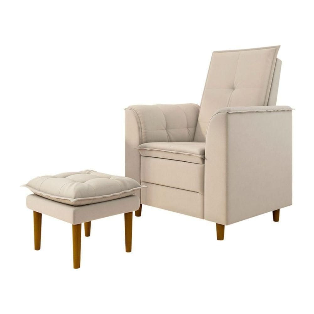 Poltrona Amamentação Confortável Com Puff Lia Linho bege