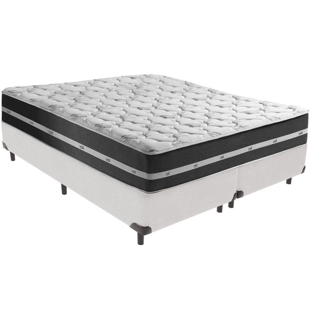 Cama Box Branco E Colchão Classic Preto Molas Ensacadas Queen Anjos